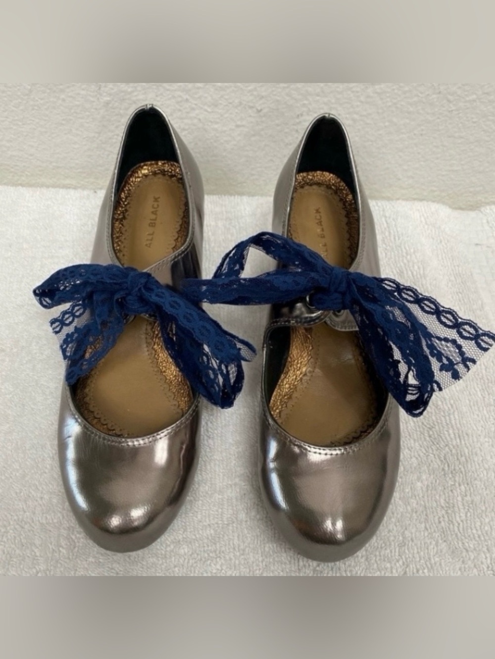 Anthropologie Y2K All Black Metallic Gray Meecurial Mary Jane Clog Heel Size 6